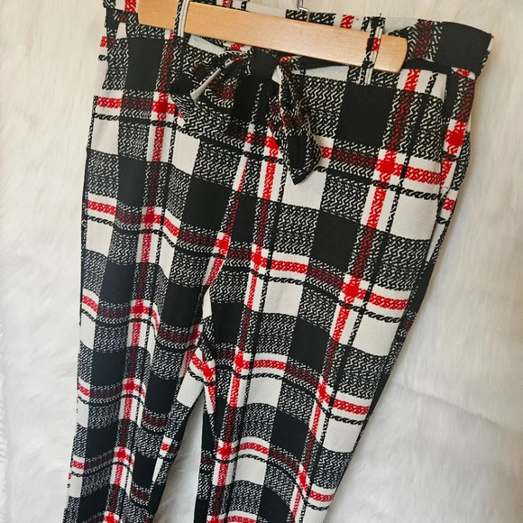 Shein Classic Plaid Tie Belt Slacks (NWOT) - Picture 2 of 6